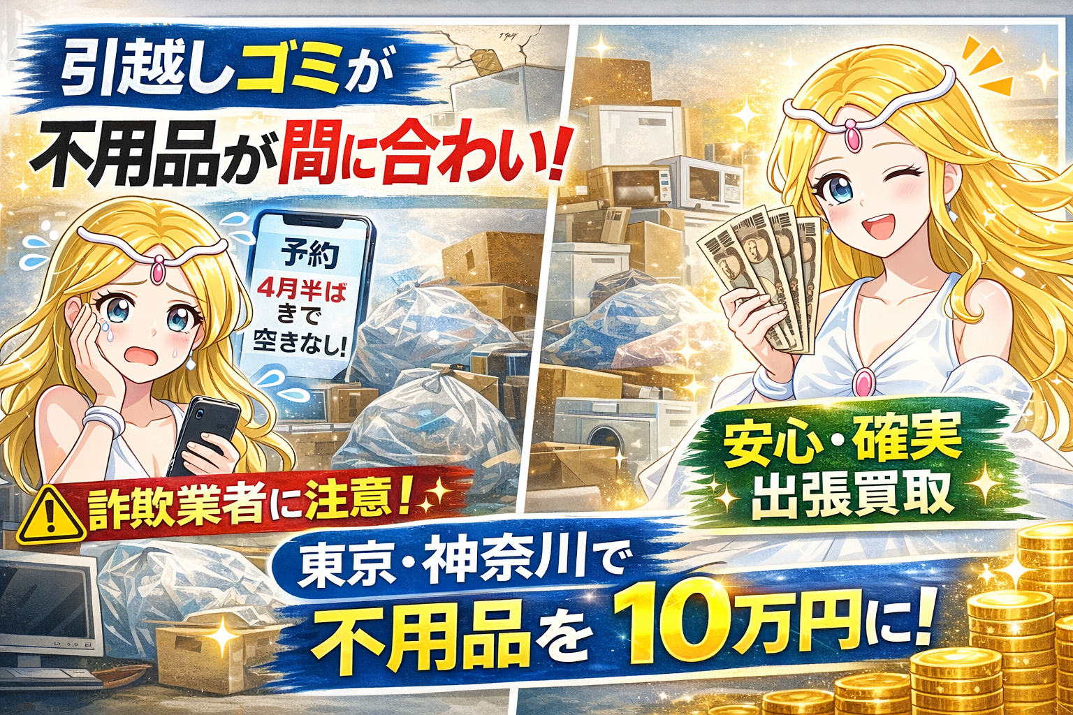 【要注意】引越し前に読んで！東京・神奈川で急増する出張買取詐欺と不用品を10万円に変える方法 引越しゴミが間に合わないからといって焦らないで！！